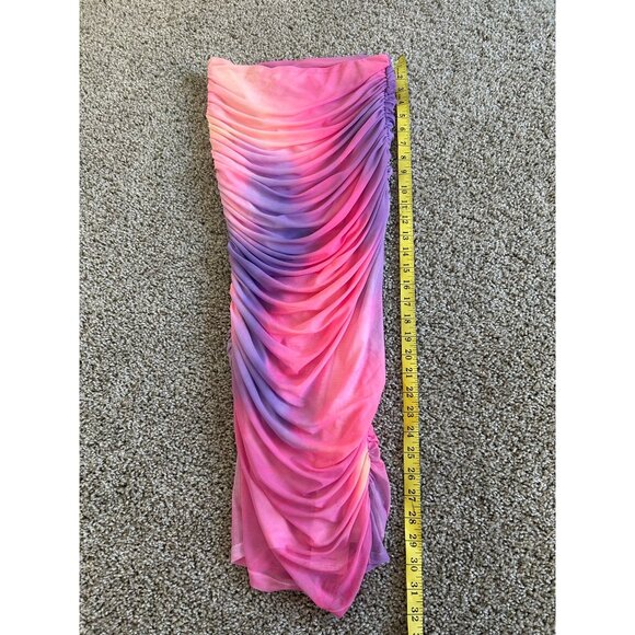 Ser.O.Ya XS Ruched Mesh Midi Skirt Pink & Purple Gradient Stretchy Fabric - Picture 8 of 10